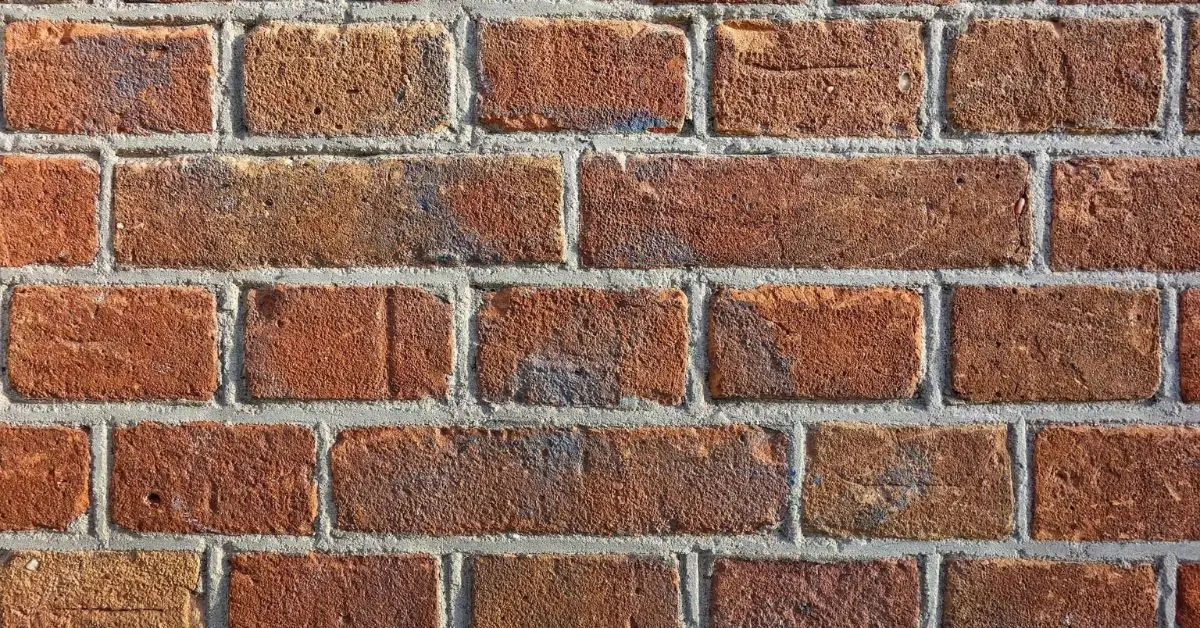 A close-up of a red brick wall with gray mortar between the bricks. The bricks have a slightly textured surface.